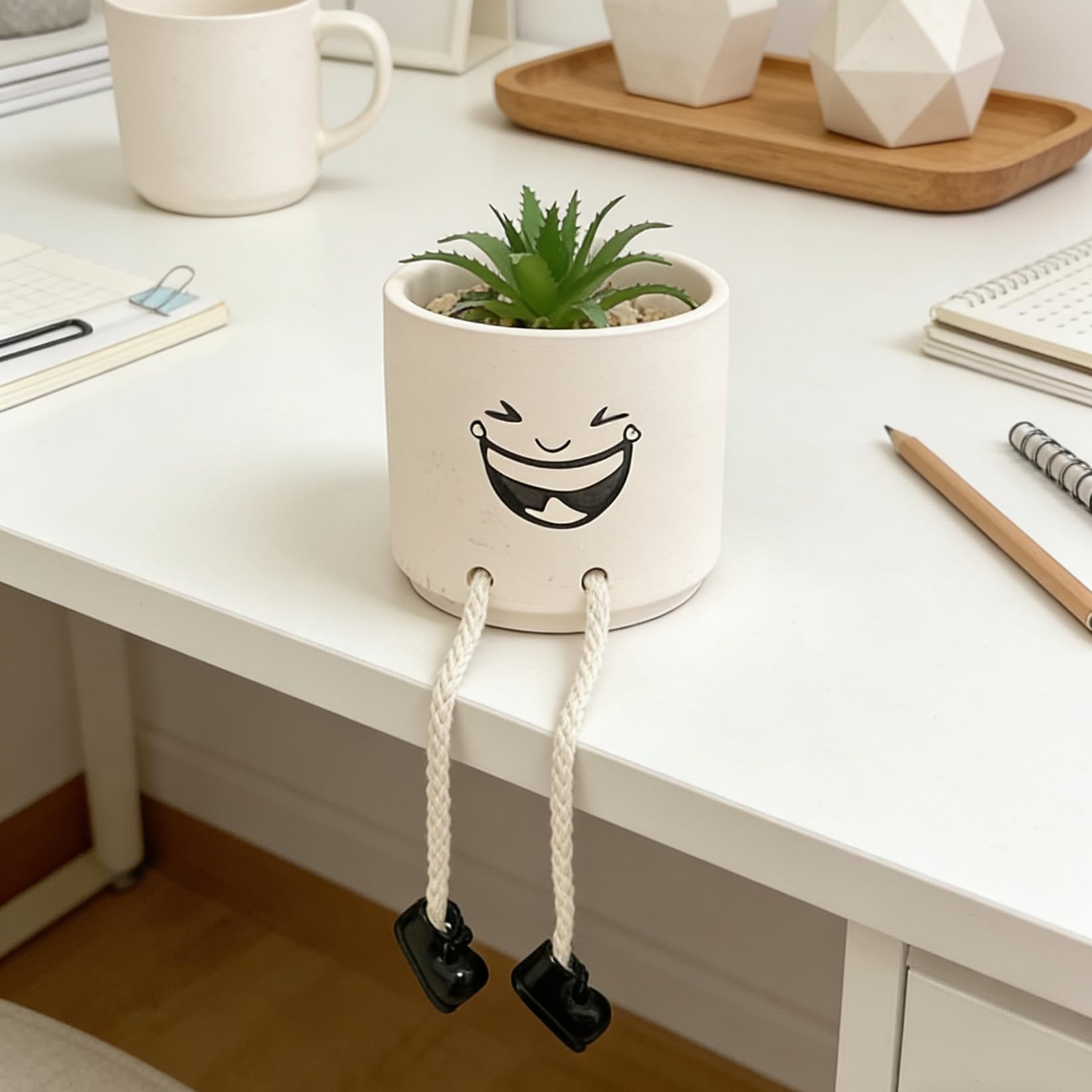 Fake Succulents Plants in Ceramics Pots with Hanging Leg – Cute Small Planter…