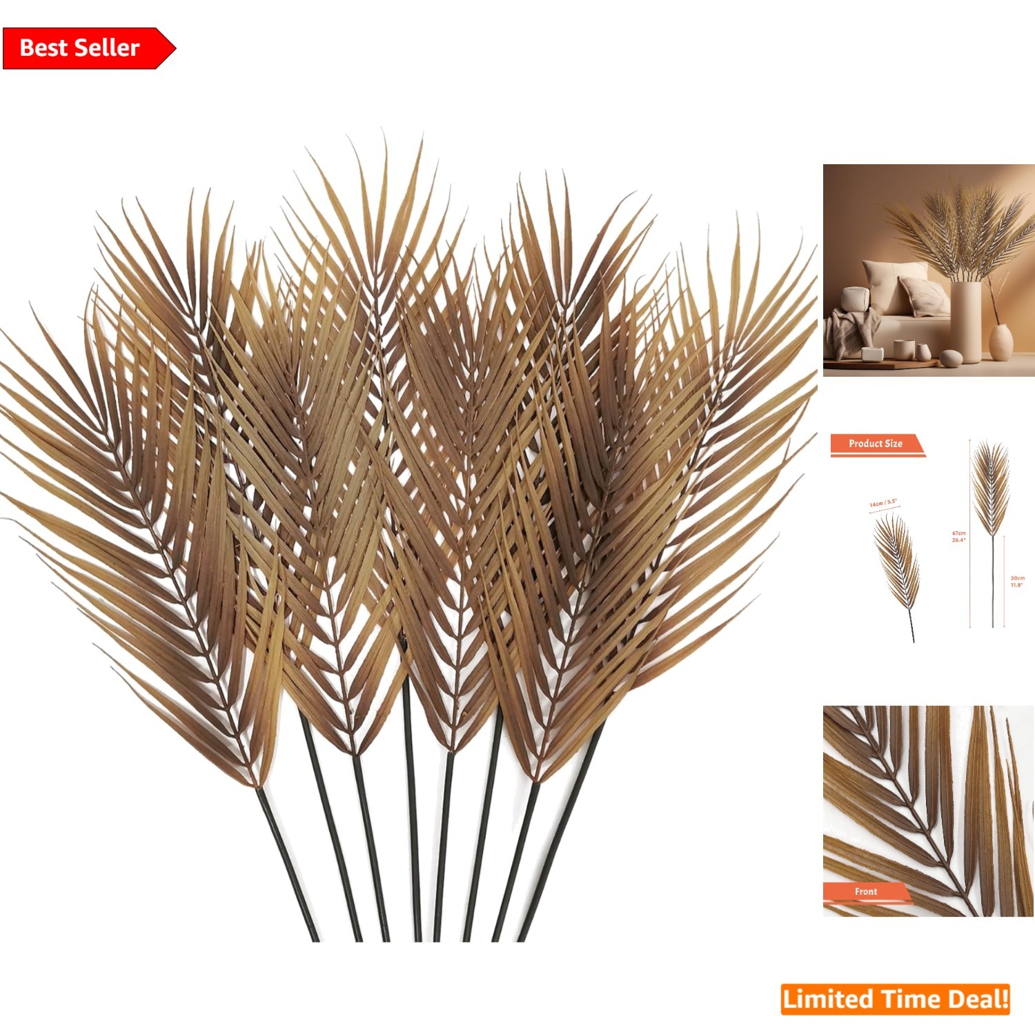 Vibrant 8-Piece Plastic Faux Palm Leaves – Ideal for Weddings & Autumn Displays