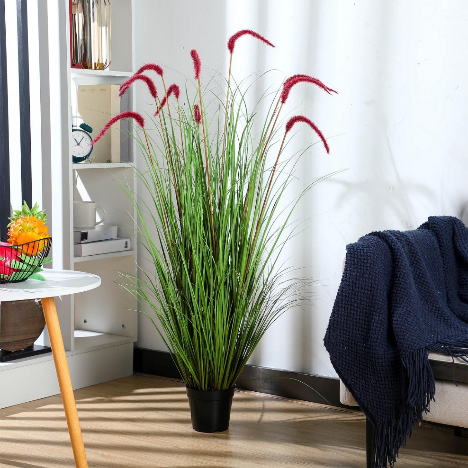 2 Pieces Faux Plants Outdoor 4 ft Tall Artificial Grass Plant Potted Artifici…