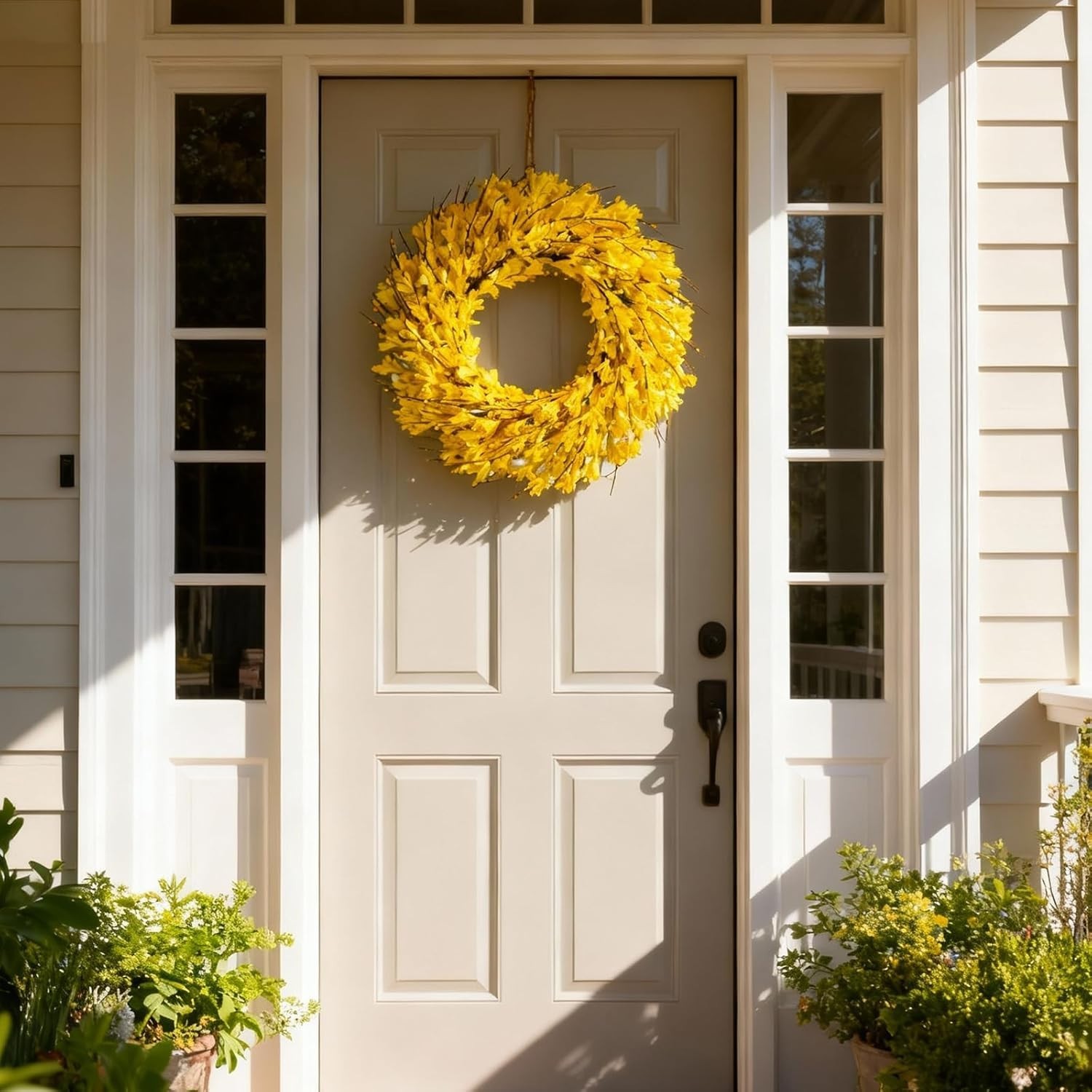 22-Inch Lifelike Forsythia Flower Wreath – Elegant Spring & Summer Decor