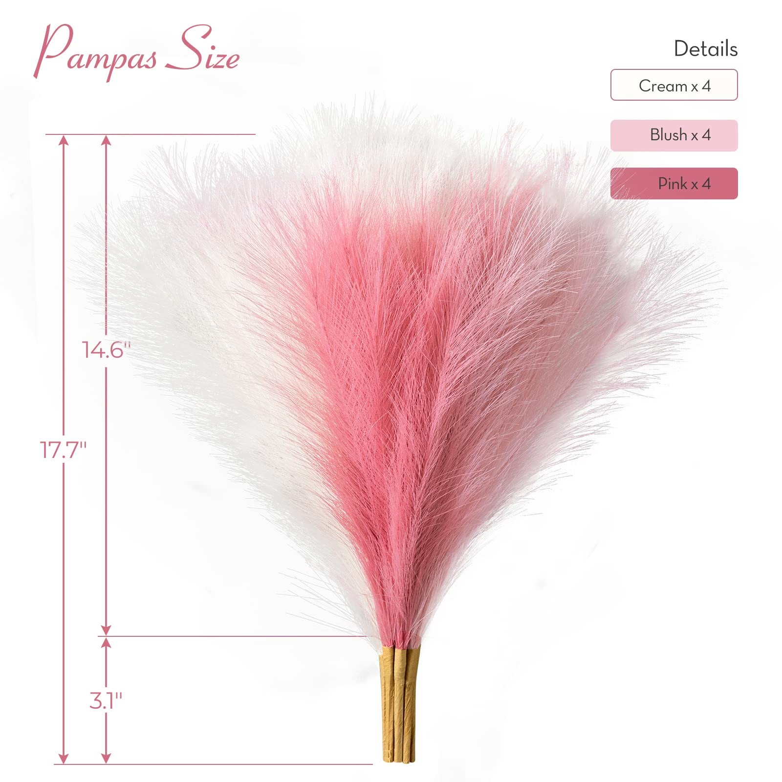 12pcs Pink Pampas Grass 17.7 Inch Faux Pampas Grass Decor Artificial Pampas Gras