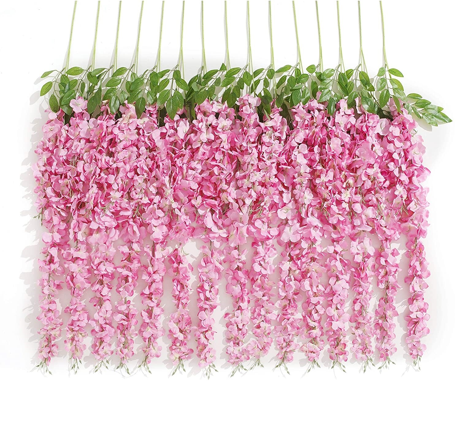 24PCS Artificial Pink Fake Wisteria Vine Ratta Hanging Garland Silk Flower Decor