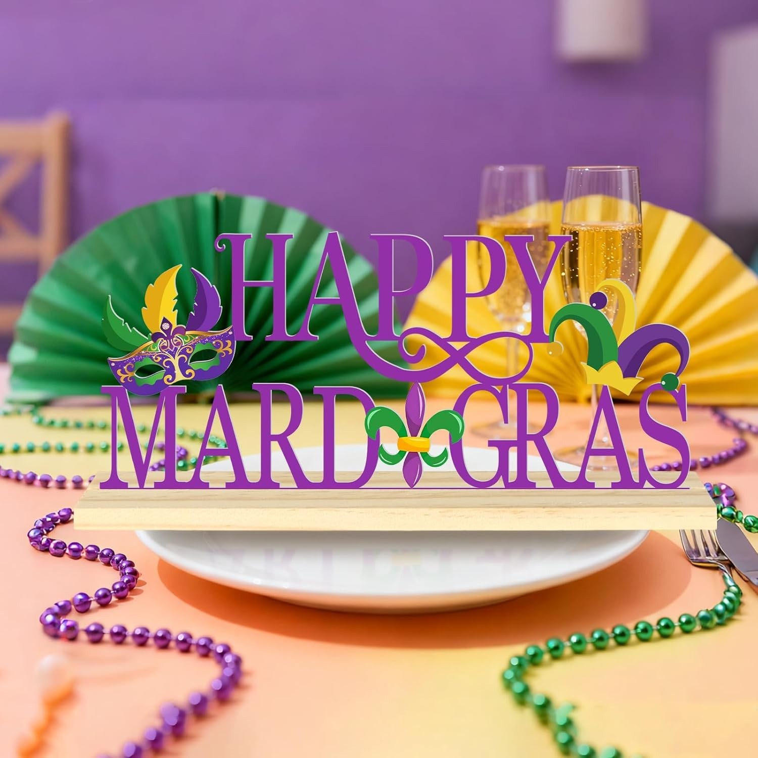 Happy Mardi Gras Metal Table Sign, Mardi Gras Table Decoration Centerpiece, Meta