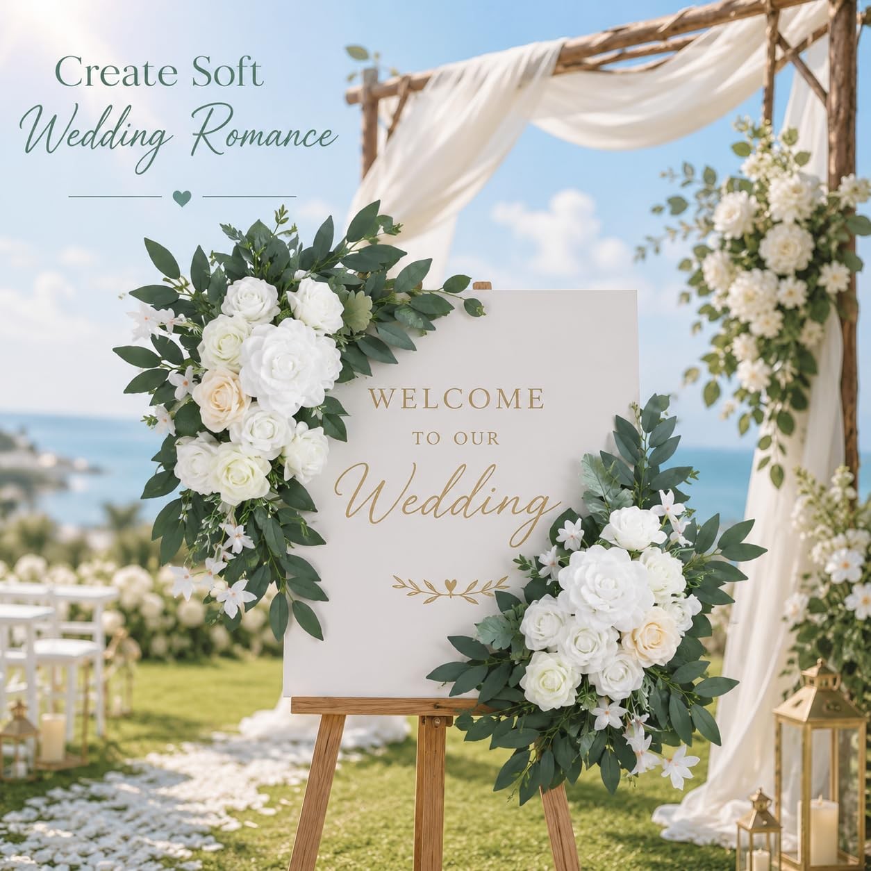 2 PCS Dusty Blue Wedding Arch Flower Swags 23.6 15.7 Inch Floral Decor Sign