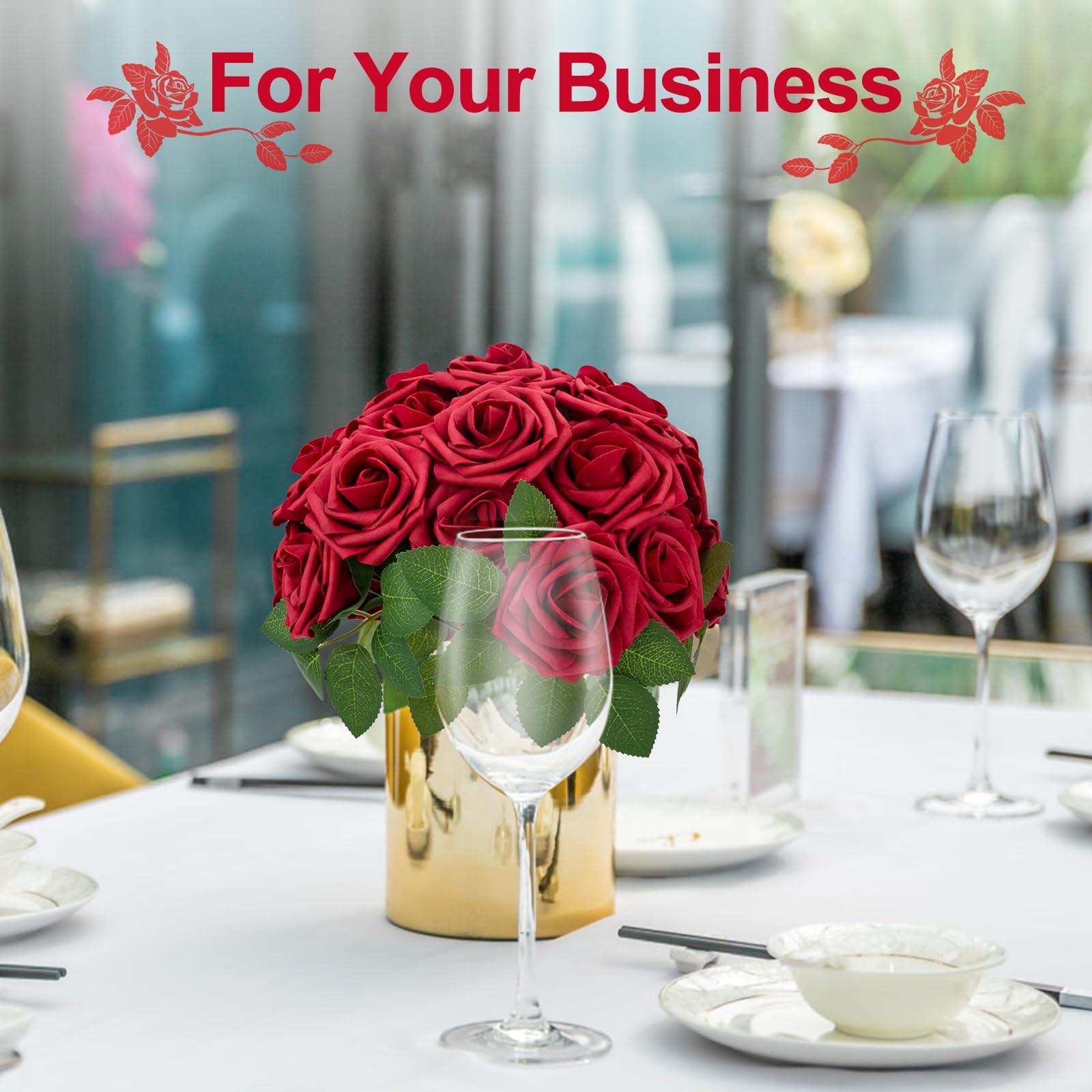 SPORTYOUTH 100Pcs Artificial Flowers Red Foam Fake Roses Bulk with Stems, Val…