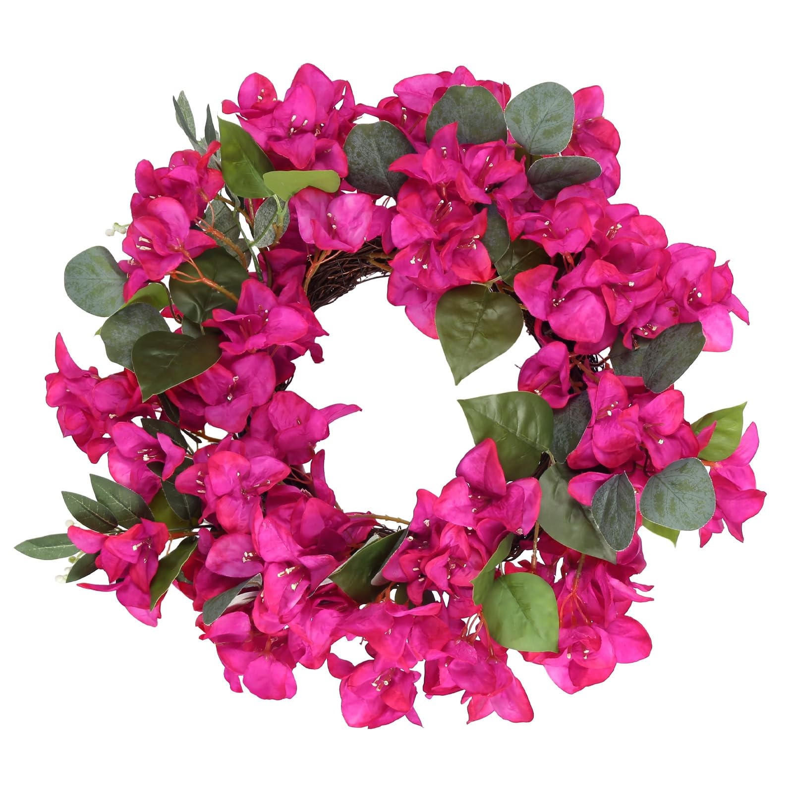 Artificial Bougainvillea Wreath Faux Silk Flowers Front Door Decor Hot Pink