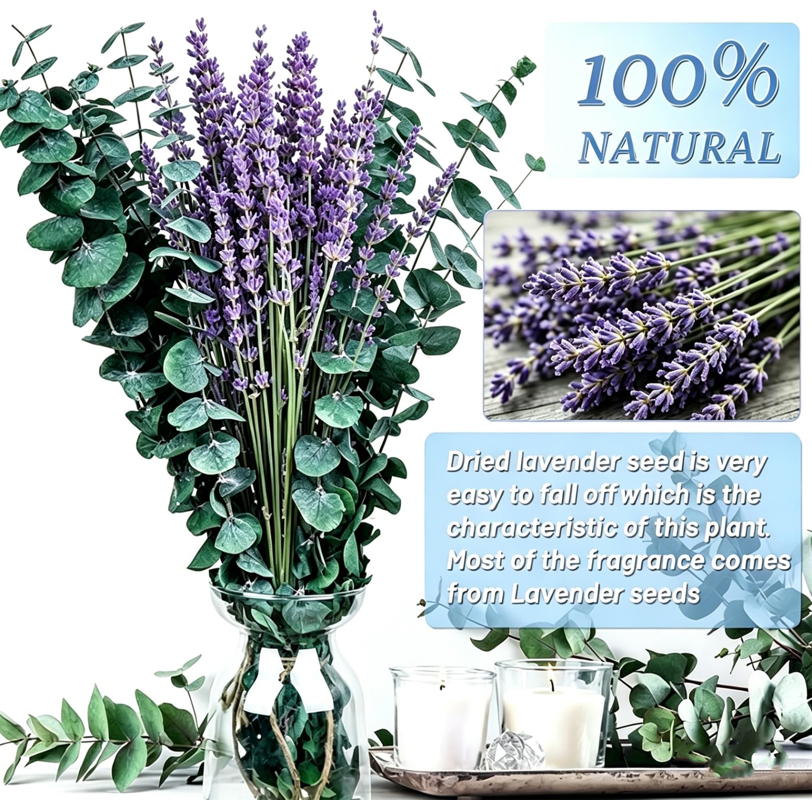 Dried Eucalyptus Stems & Lavender Bundle 17″ 110 Pcs for Shower – Natural Spa