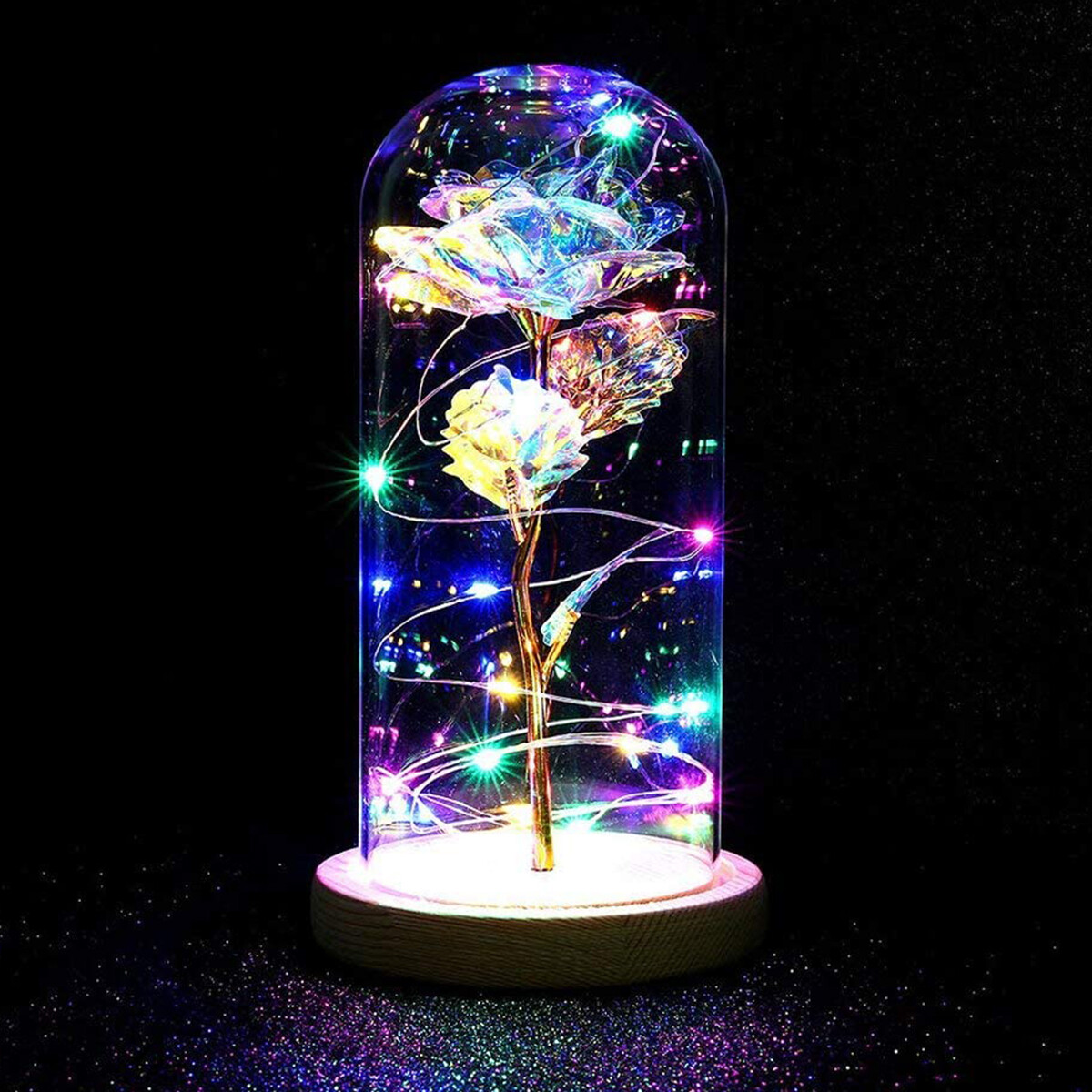 Eternal Forever Galaxy Rose Flower In Glass Dome LED Light Valentine’s Day Gift