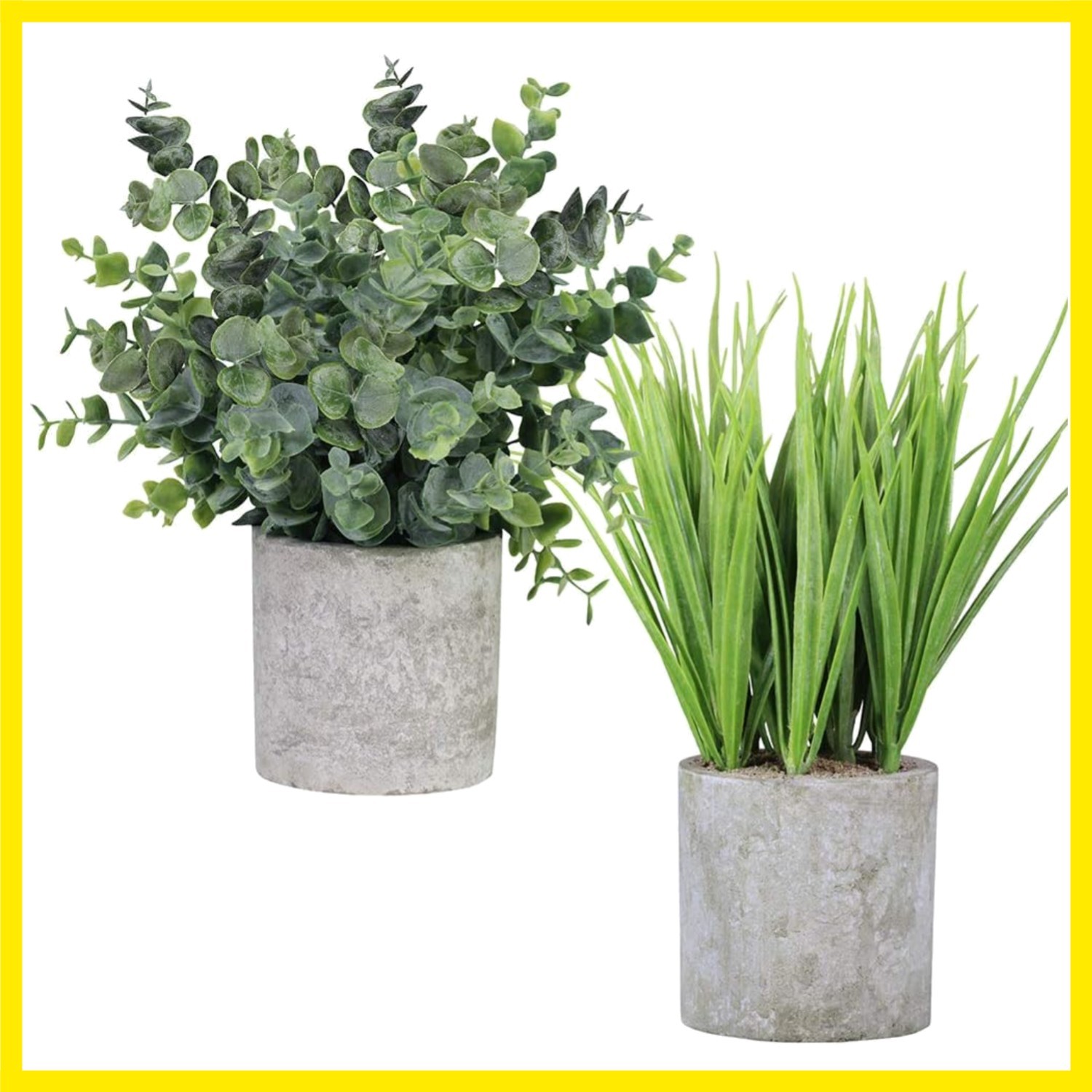 2 Pack Small Potted Eucalyptus Plant Artificial Grass in Pot Assorted Mini Ho…