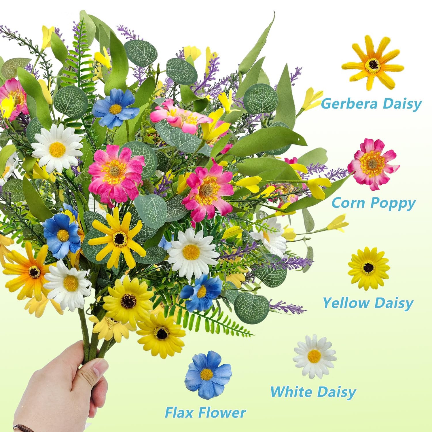 4 Bundles Artificial Daisy Flowers Bouquet Fake Wildflowers Silk Spring Floral S