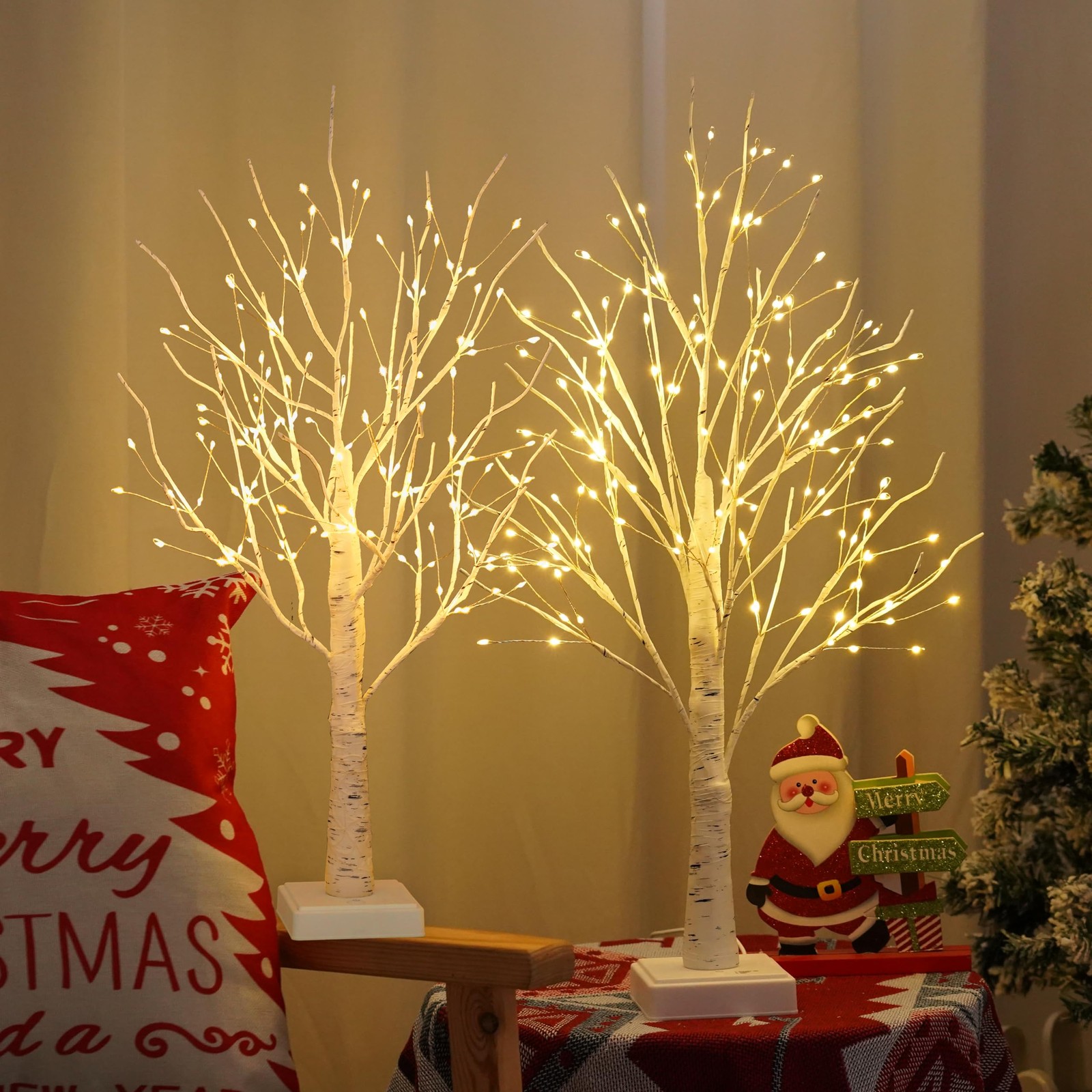2 Pack 144 LED Artificial Tree Lamp with Timer, DIY Birch Tree with LED Light…