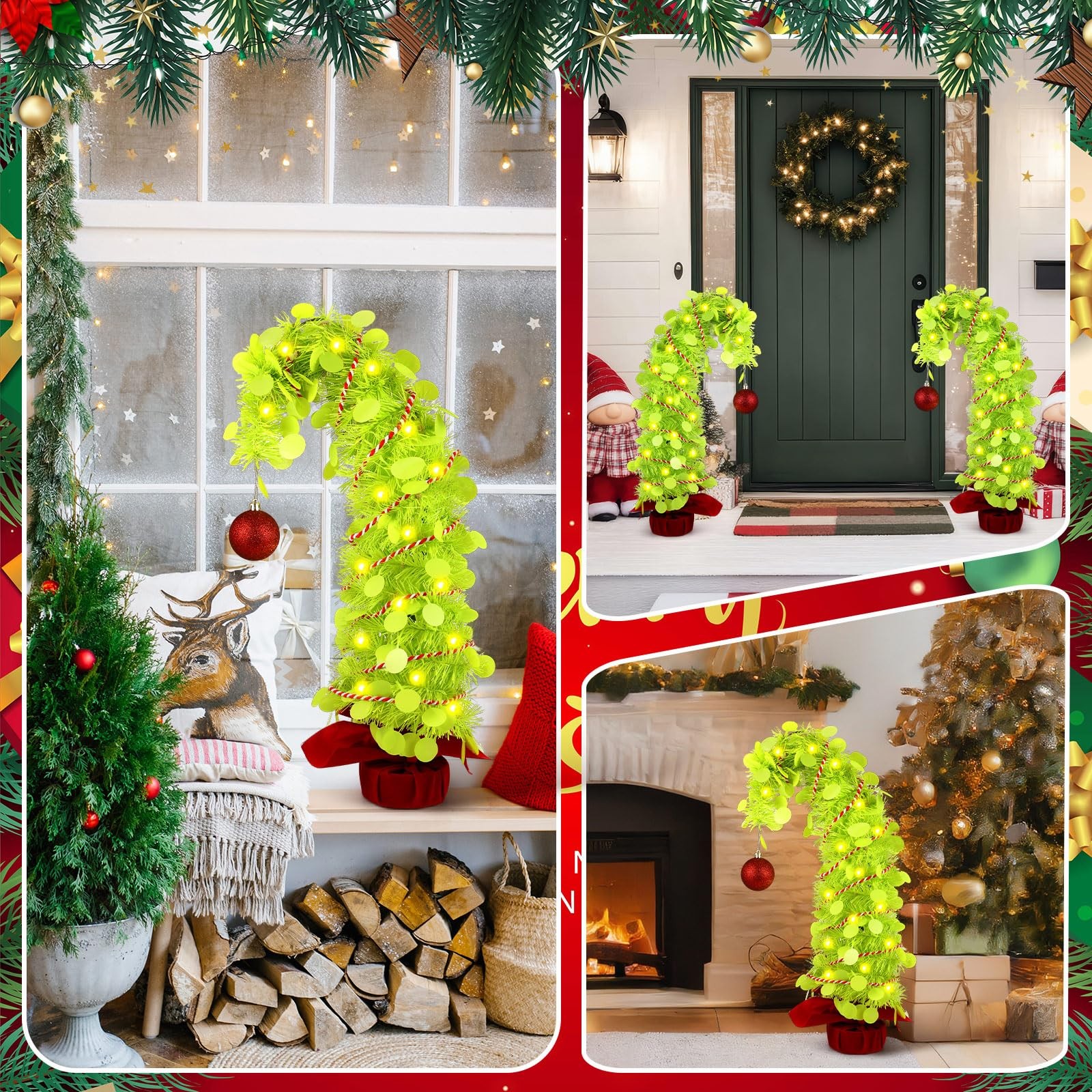 1 PCS 2.1 Ft Whimsical Table Top Christmas Tree Bendable Lime Green Curved
