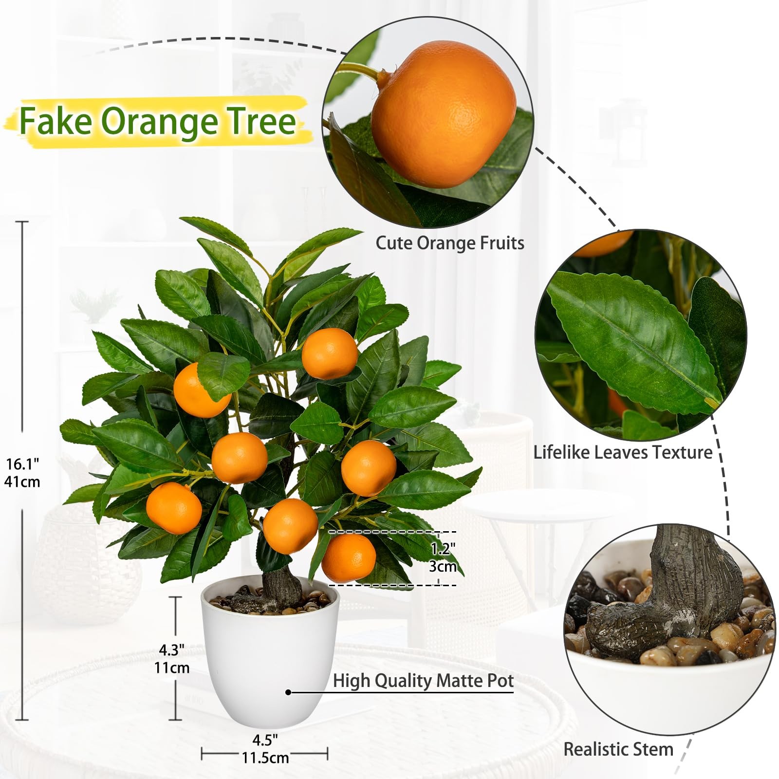 Artificial Potted Plants 16.1 inches Fake Orange Tree Artificial Citrus Fruit Pl