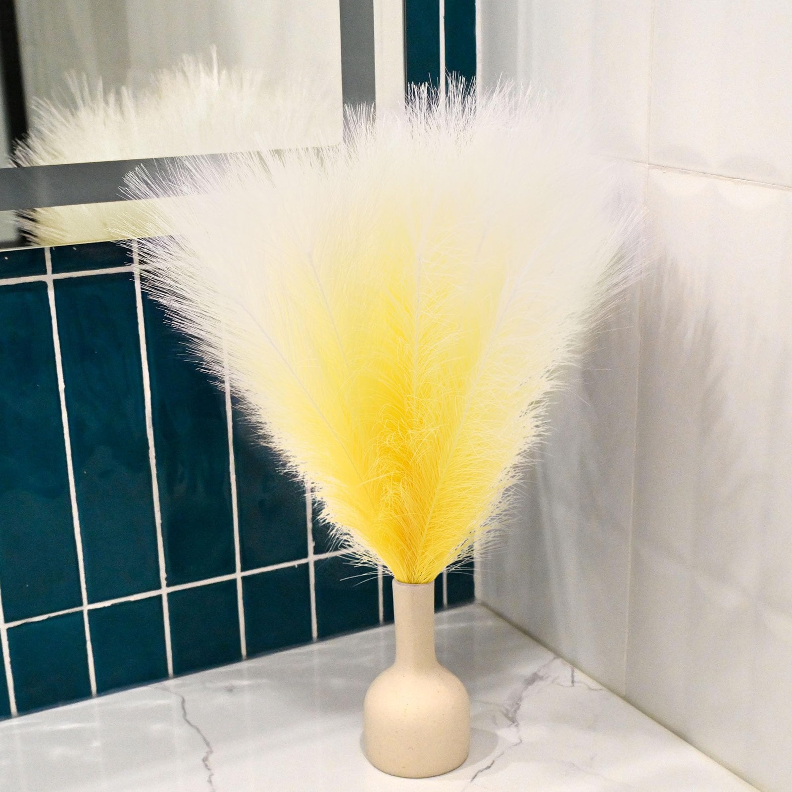 6 PCS Faux Pampas Grass Arrangement – 18″/45cm Artificial Fluffy Pompous Gras…
