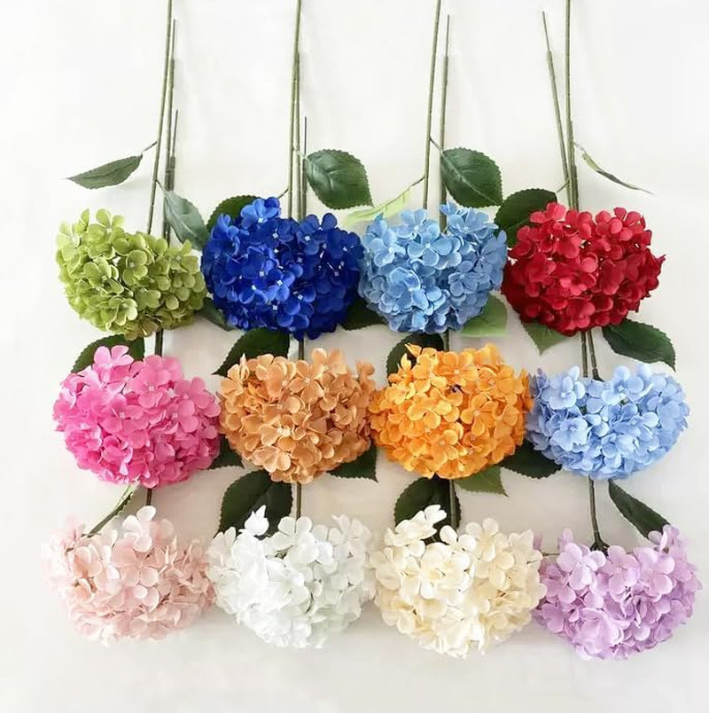 8 Pcs Large Hydrangea Artificial Flowers 27.5 Inches Realistic Single Long Stem