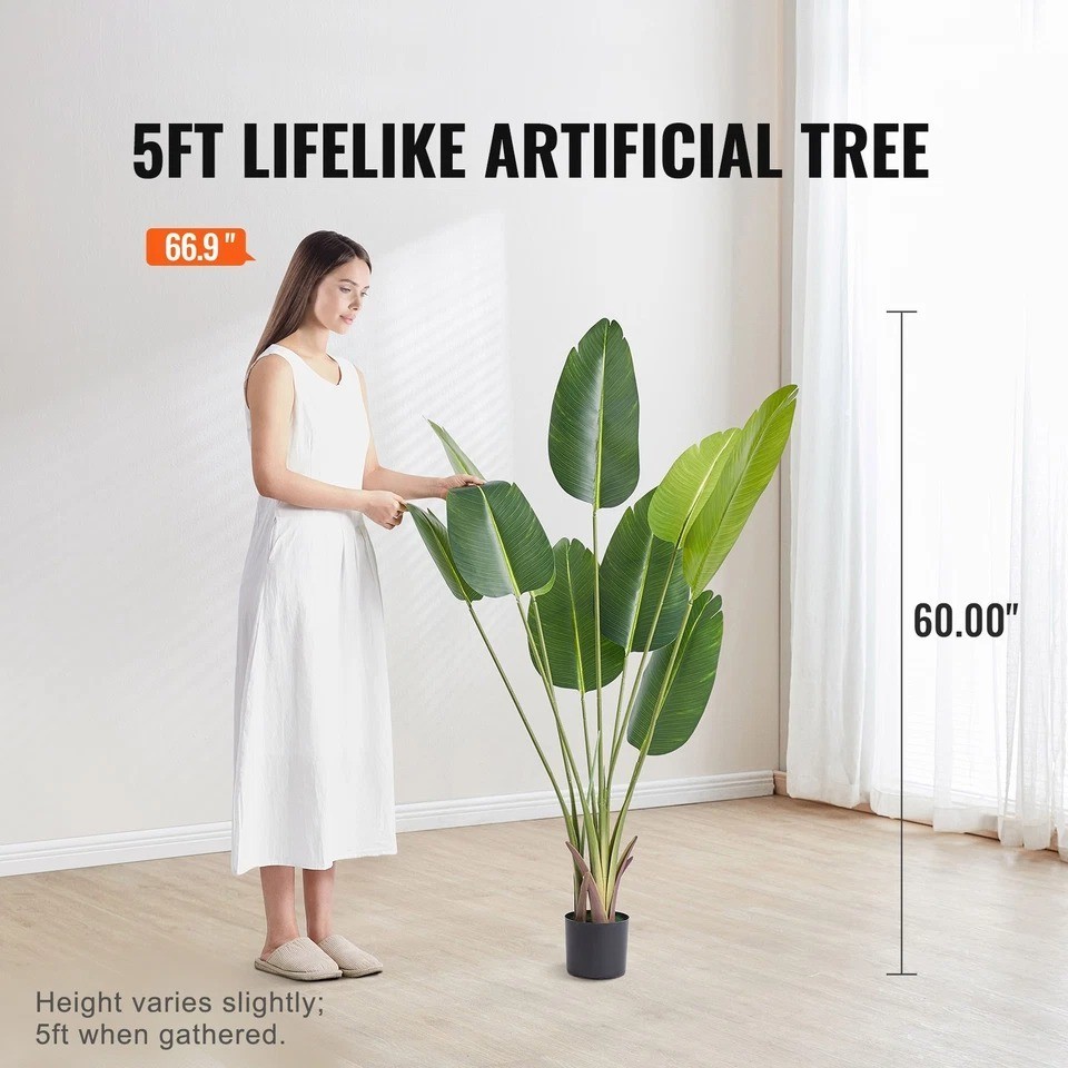 5 FT Artificial Birds of Paradise Tree – Realistic Green Faux Plant