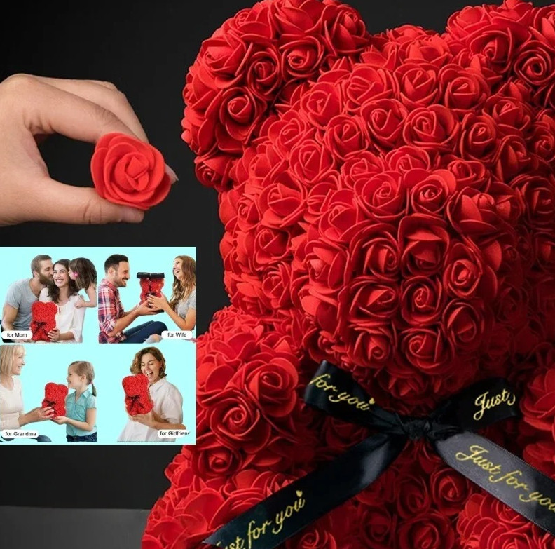 1pcs Eternal Rose Teddy Bear 25cm Artificial Flower Gift for Valentine’s Day