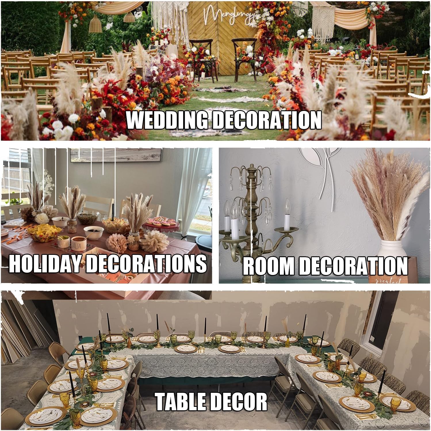 200 PCS Dried Pampas Grass Bouquet, Boho Table Decor,Fall Home Decorations, S…