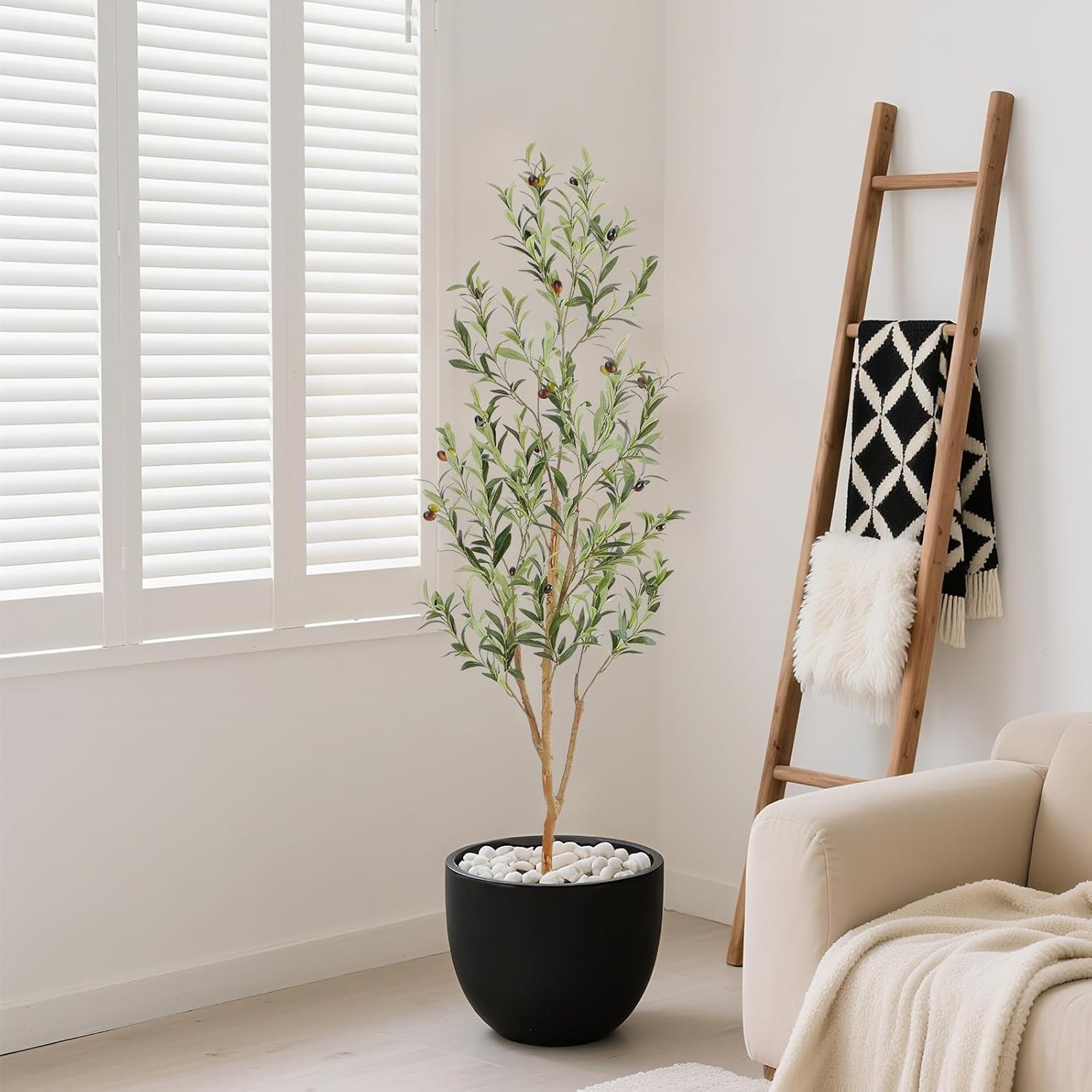 Artificial Olive Tree – Natural Wood Trunk, Silk Leaves