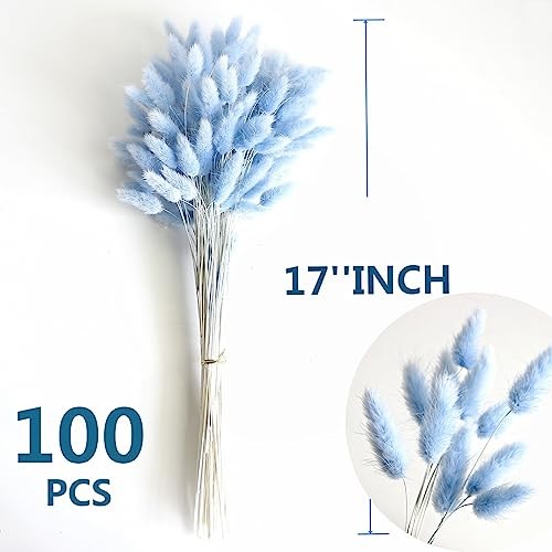 120 PCS Blue Dried Pampas Grass Decor 17-inch Boho Floral Arrangement Bulk Set