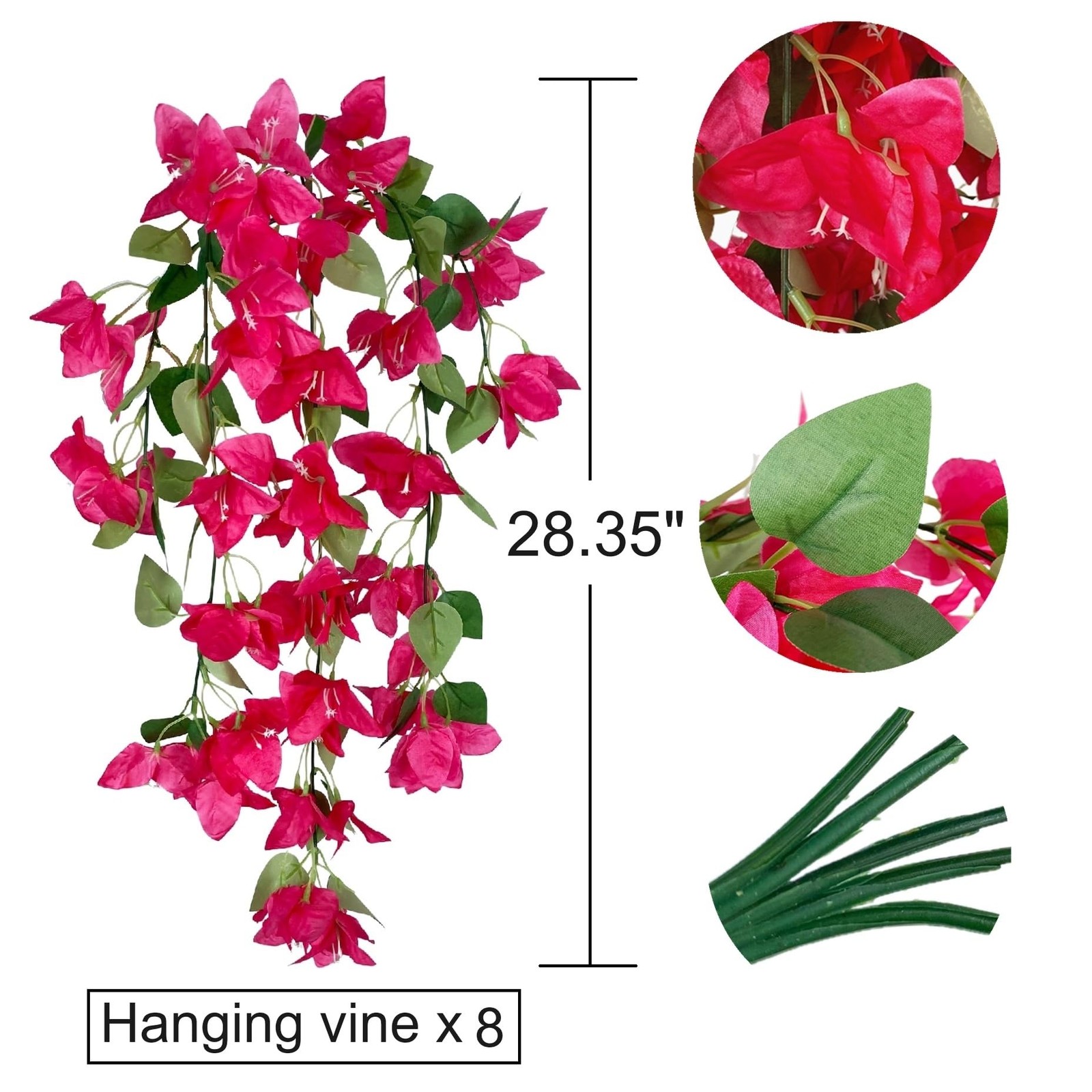 Artificial Hanging Flowers 28.35″ Silk Bougainvillea UV Resistant Faux Flower…
