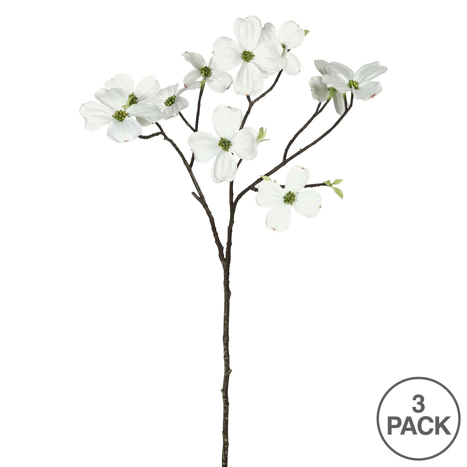 Vickerman 28″ Plastic Artificial Dogwood Stem in White (Set of 3)