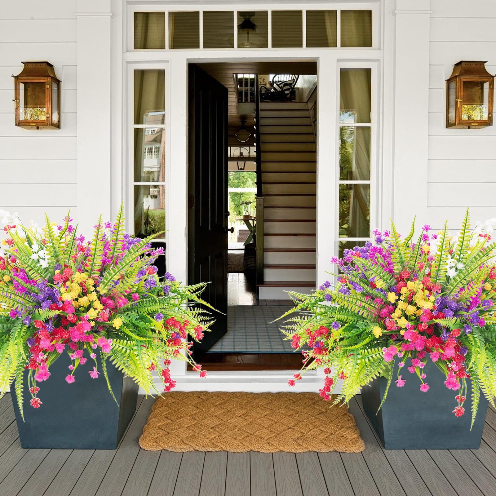 14pcs Artificial Flowers Outdoor UV Resistant Fake Flower for Outside Faux Gr…