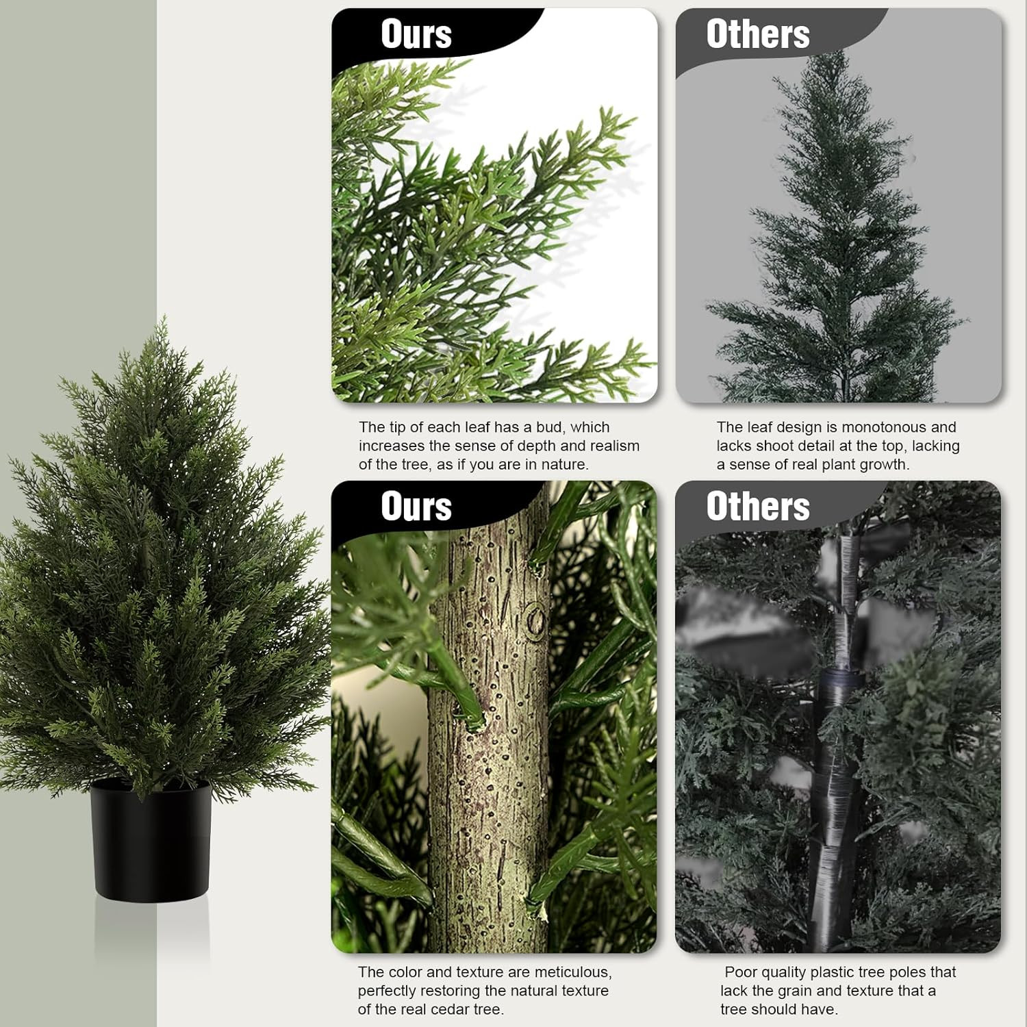 Artificial Topiary Cedar Trees 2FT Tall 2 Set, Outdoor Indoor Faux Pine Shrubs P