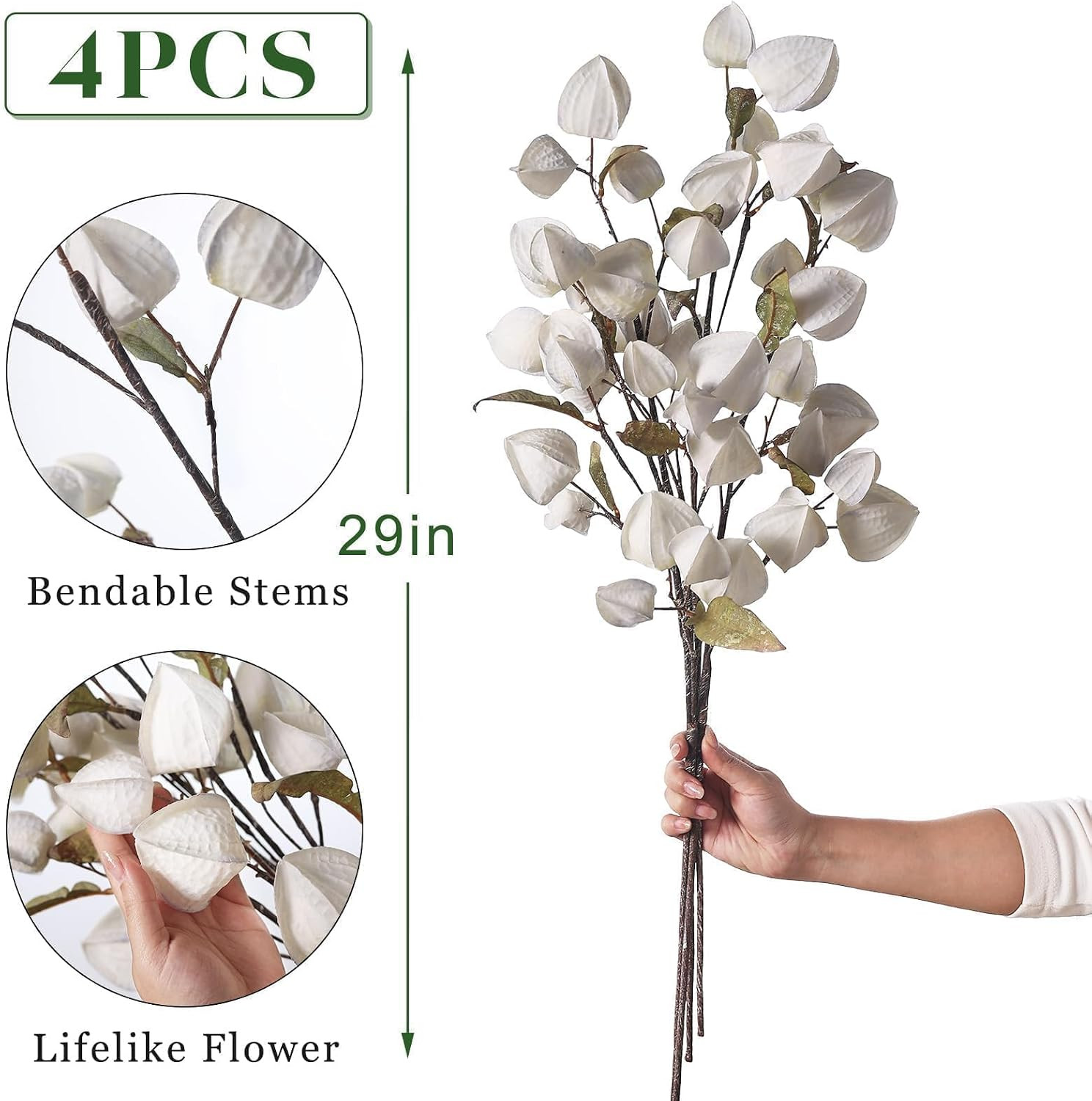4PCS Faux Physalis Branches – 29″ Cream Cape Gooseberry for Home Decor