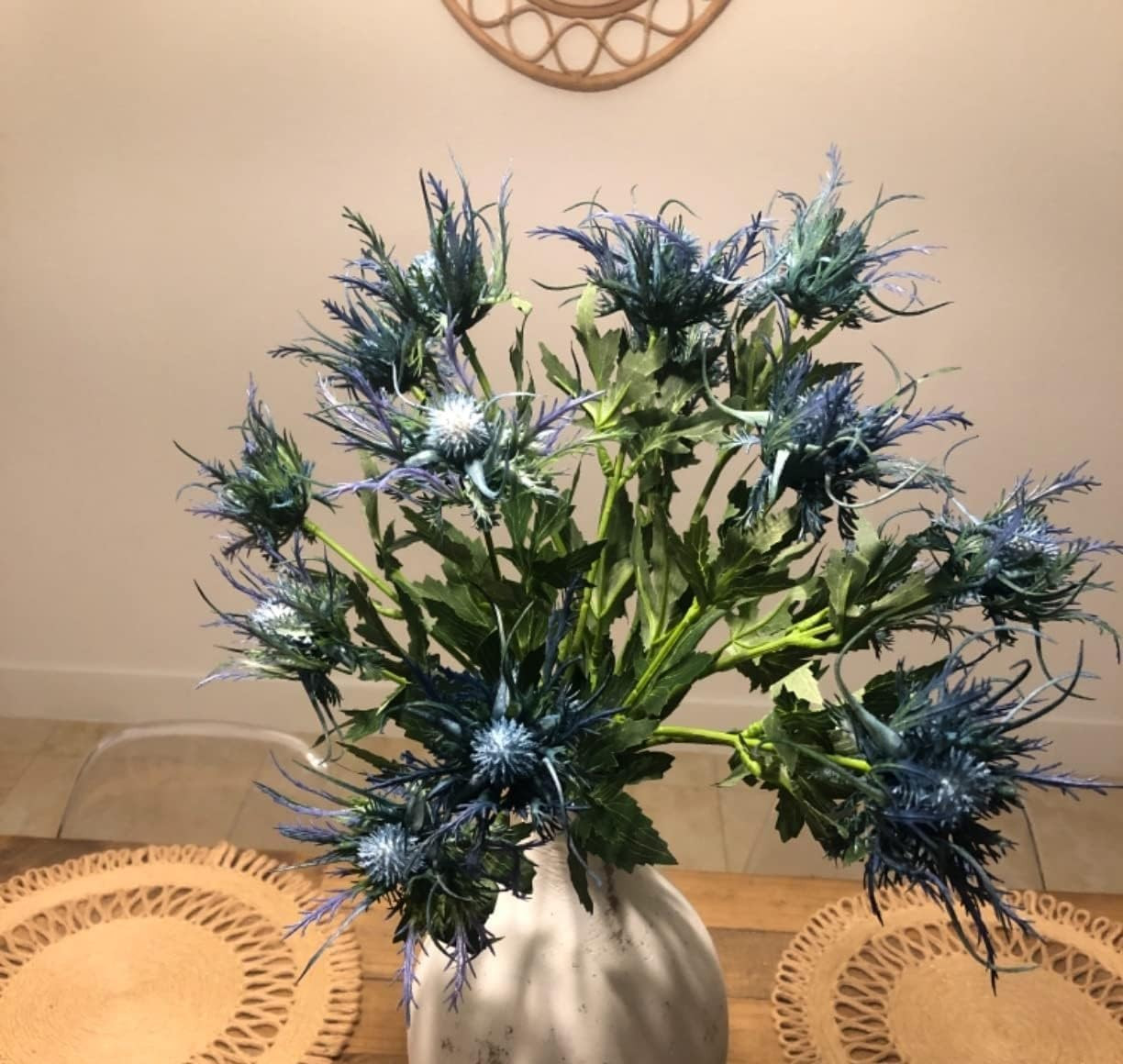 Real Touch Blue Thistle Flowers – 8 Stems Rustic Eryngium Decor for Weddings