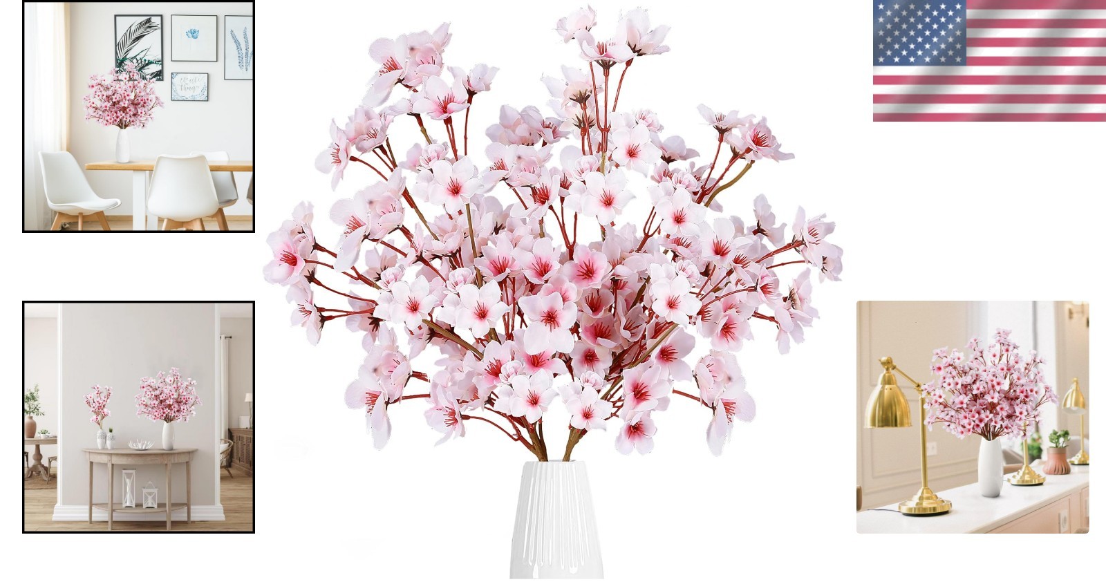 4 Pcs Faux Silk Cherry Blossom Flowers – Lifelike and Durable Arrangement Option