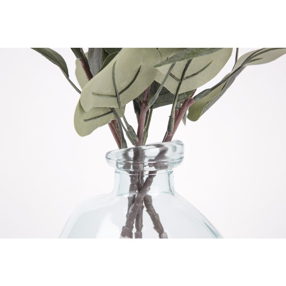 6 in Artificial Eucalyptus Plant in Blue Decorative Glass Vase 1 Count
