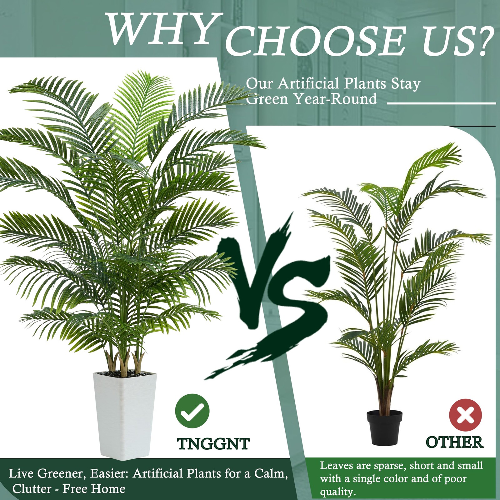 Artificial Palm Tree:6FT Tall Fake Areca Palm Plant (White Planter)
