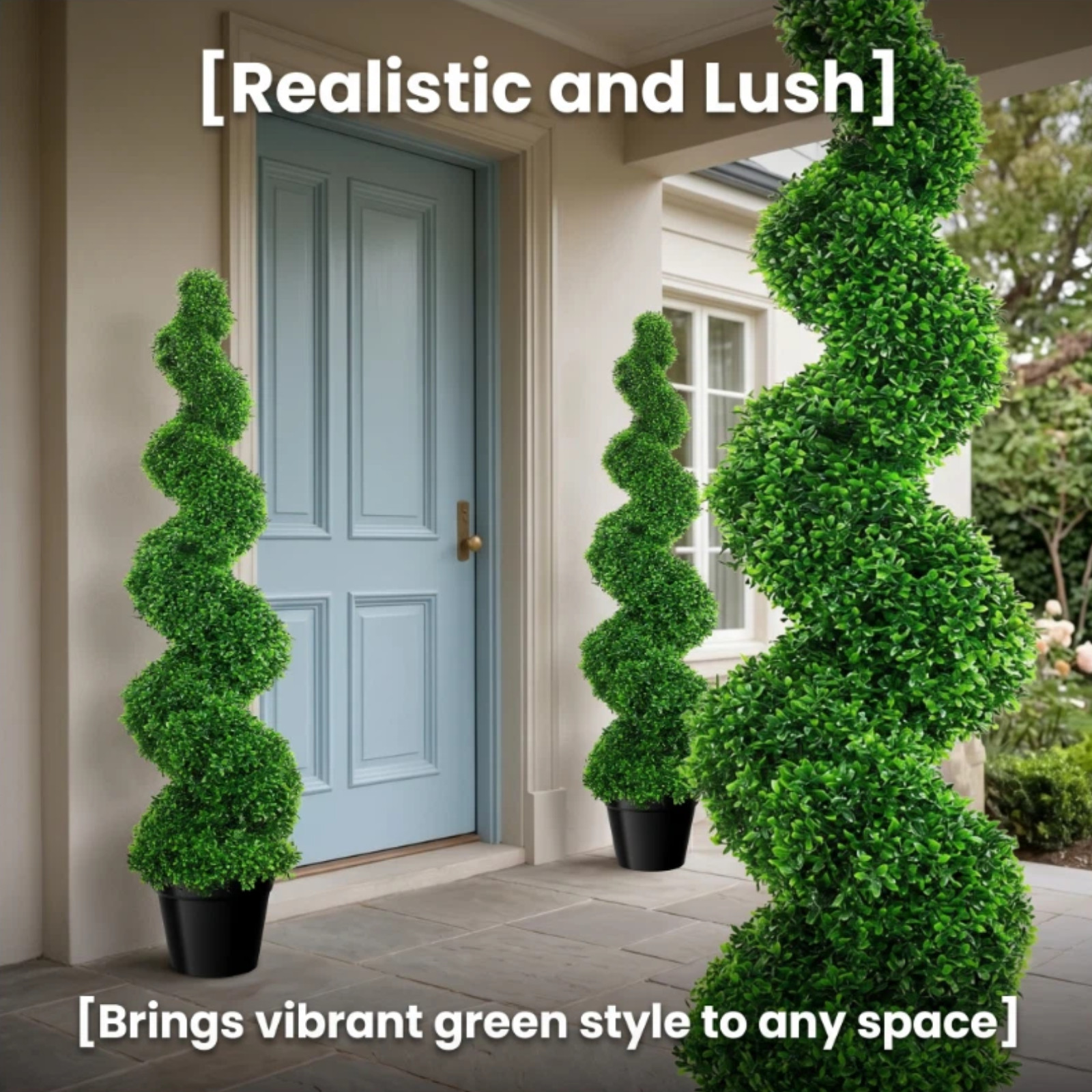 2 Pack 35″ Artificial Spiral Topiary Tree Fake Plant Indoor & Outdoor for Porch