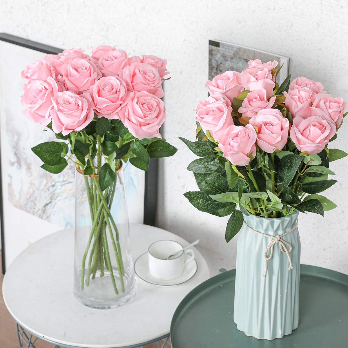Hawesome 12PCS Artificial Silk Flowers Realistic Roses Bouquet Long Stem for