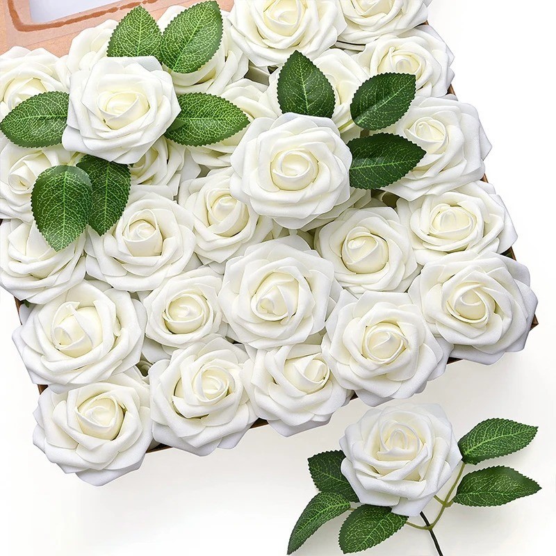 25Pcs Artificial Flowers Fake Flowers Roses Stem for DIY Wedding Bouquets Party