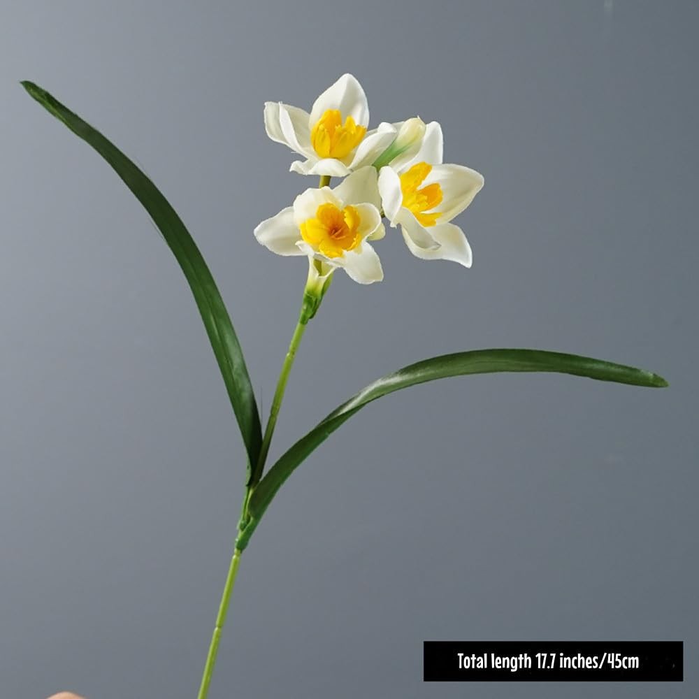 10 Pcs Artificial Daffodil Bouquet Faux Greenery Artificial Flower, 17.7 inch…