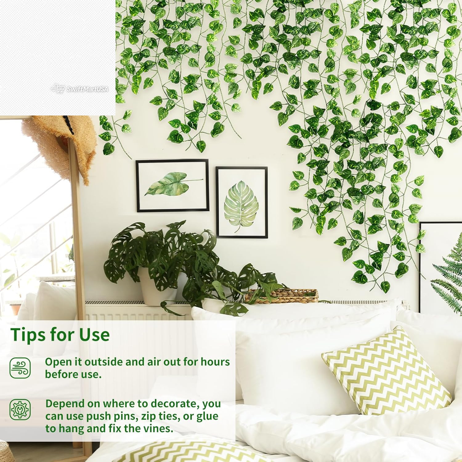 24 Pack Fake Vines 168Ft Artificial Ivy Garland Greenery Room Bedroom Wall Decor