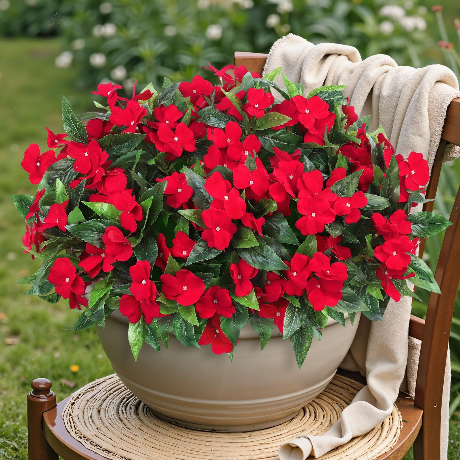 6 Bundles Artificial Impatiens Flowers for Outdoors Decoration, Silk Flowers …