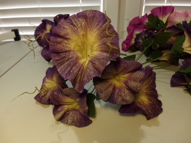 Eight Beautiful Purple and Pink Morning Glory Artificial Fabric Flower Bunches