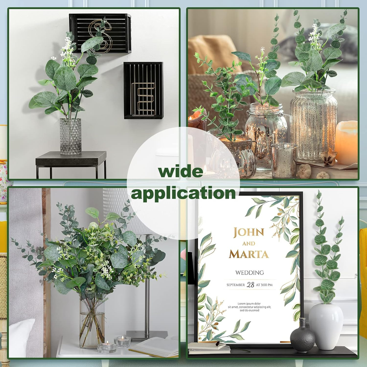32 Pcs Artificial Eucalyptus Stems Leaves Faux Greenery Branches Mixed Fake Silv