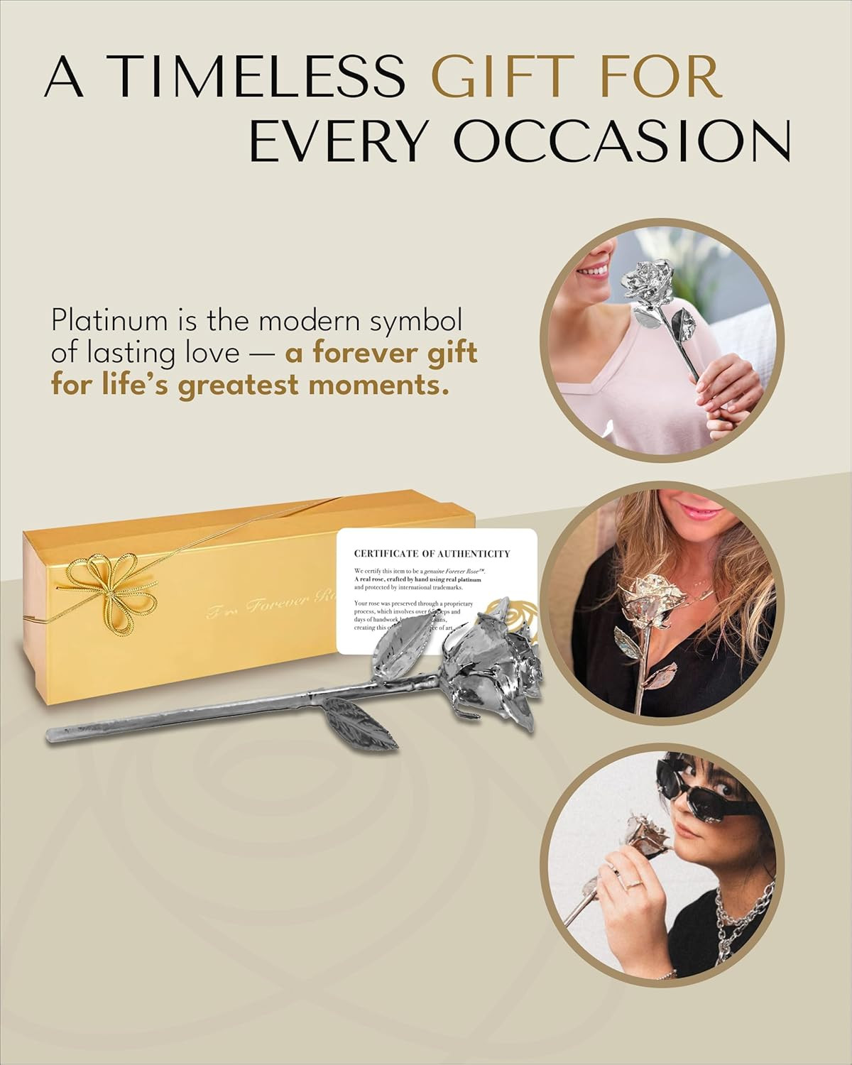 Real Rose Dipped in Platinum, Handcrafted Preserved Rose in Luxury Gold Gift Box