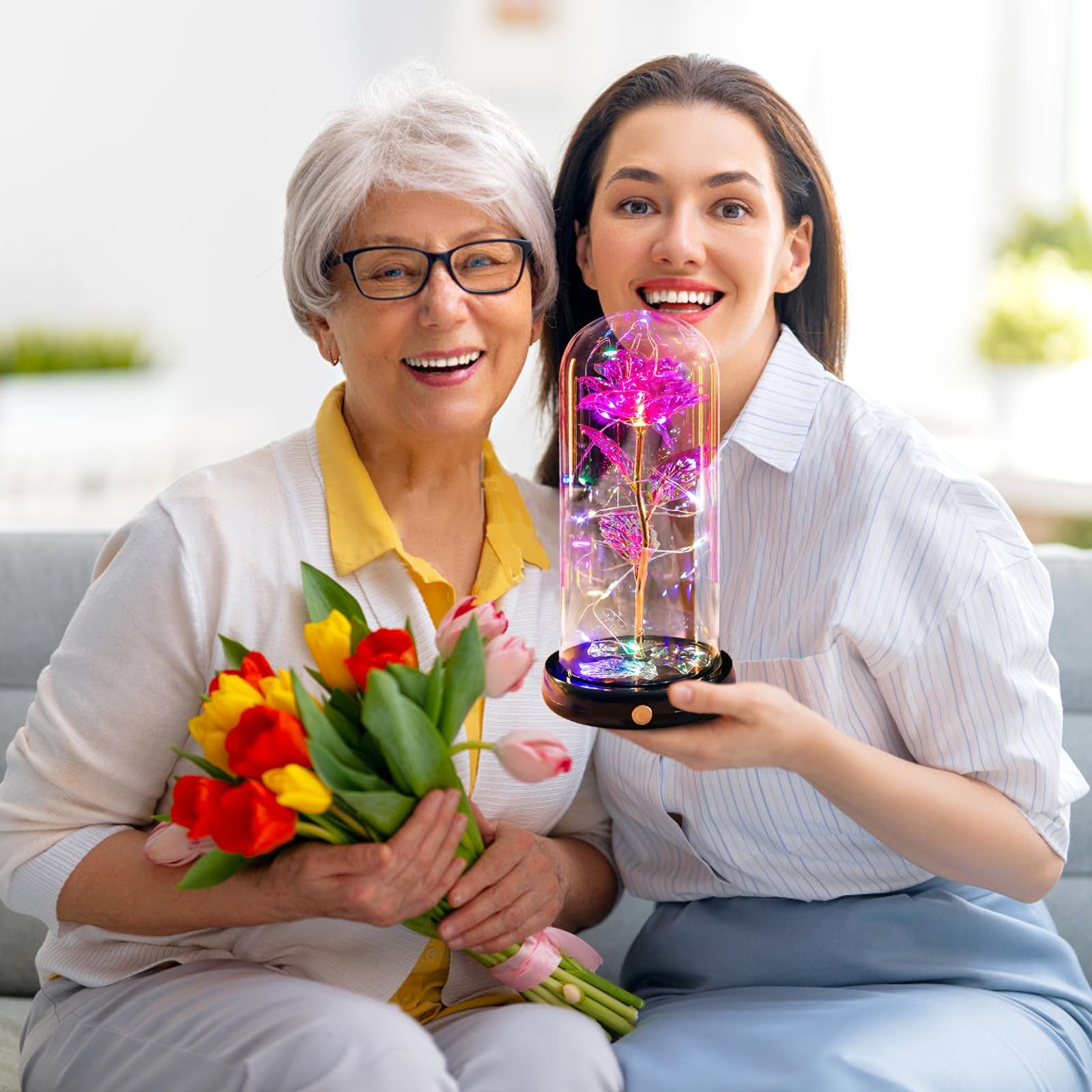 Mothers Day Flowers Gifts for Mom Women Birthday Gift, Rechargeable Galaxy Gl…