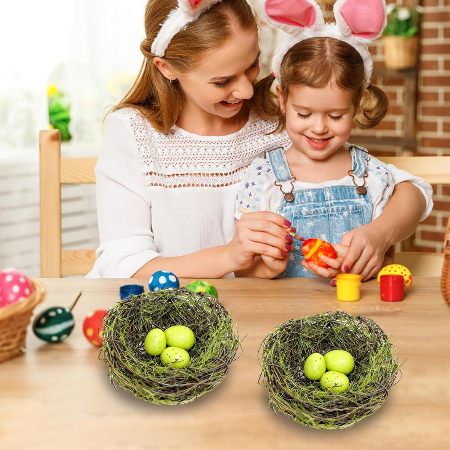 Small Faux Bird Nest with Eggs, Artificial Birds Nest with Eggs Artificial Ratta