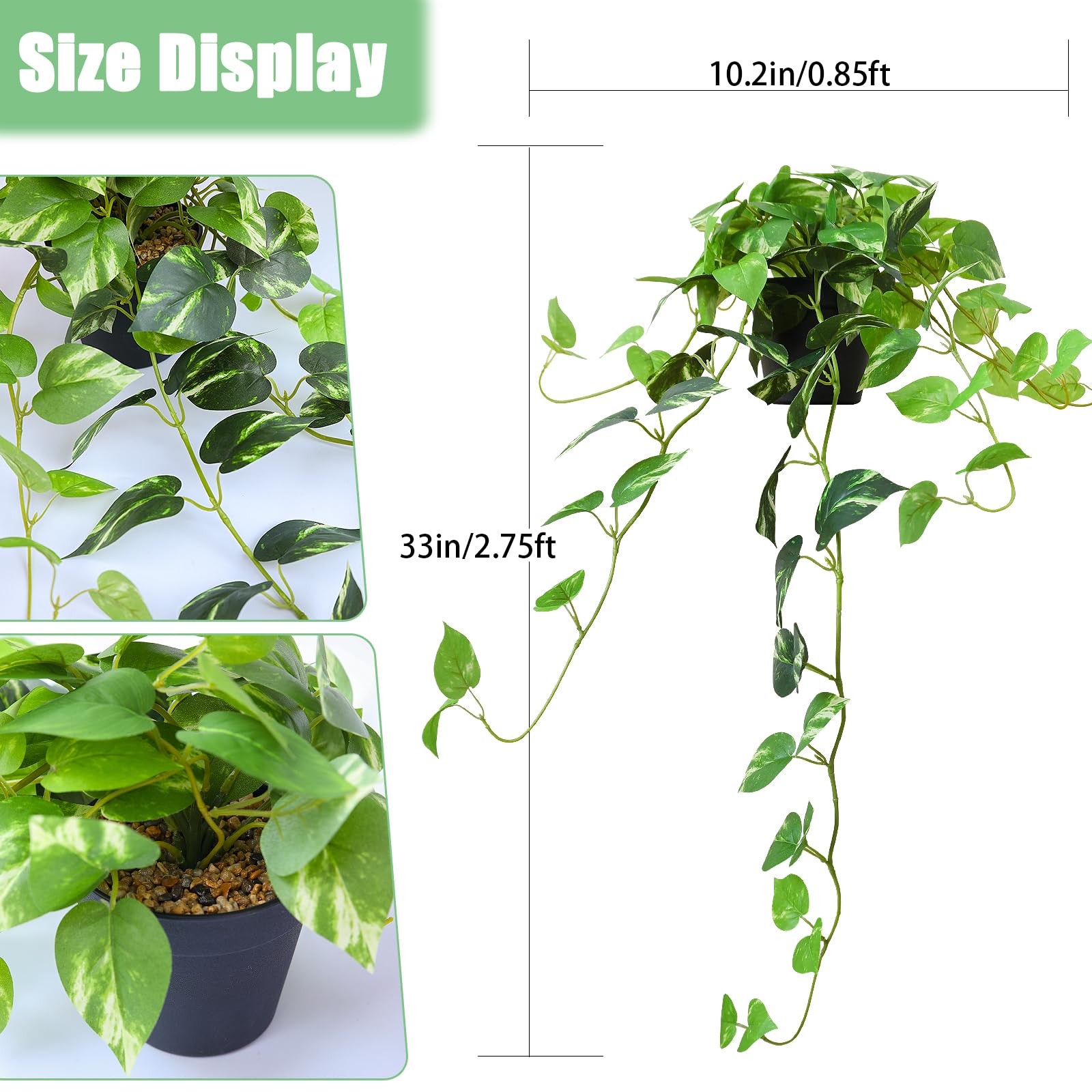 33 Inch Fake Pothos Hanging Plants Potted Artificial Silk Vines Indoor Decor
