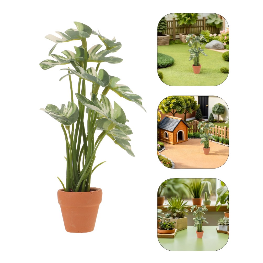 2 Pcs Artificial Simulation Green Plants Dollhouse Miniature Potted