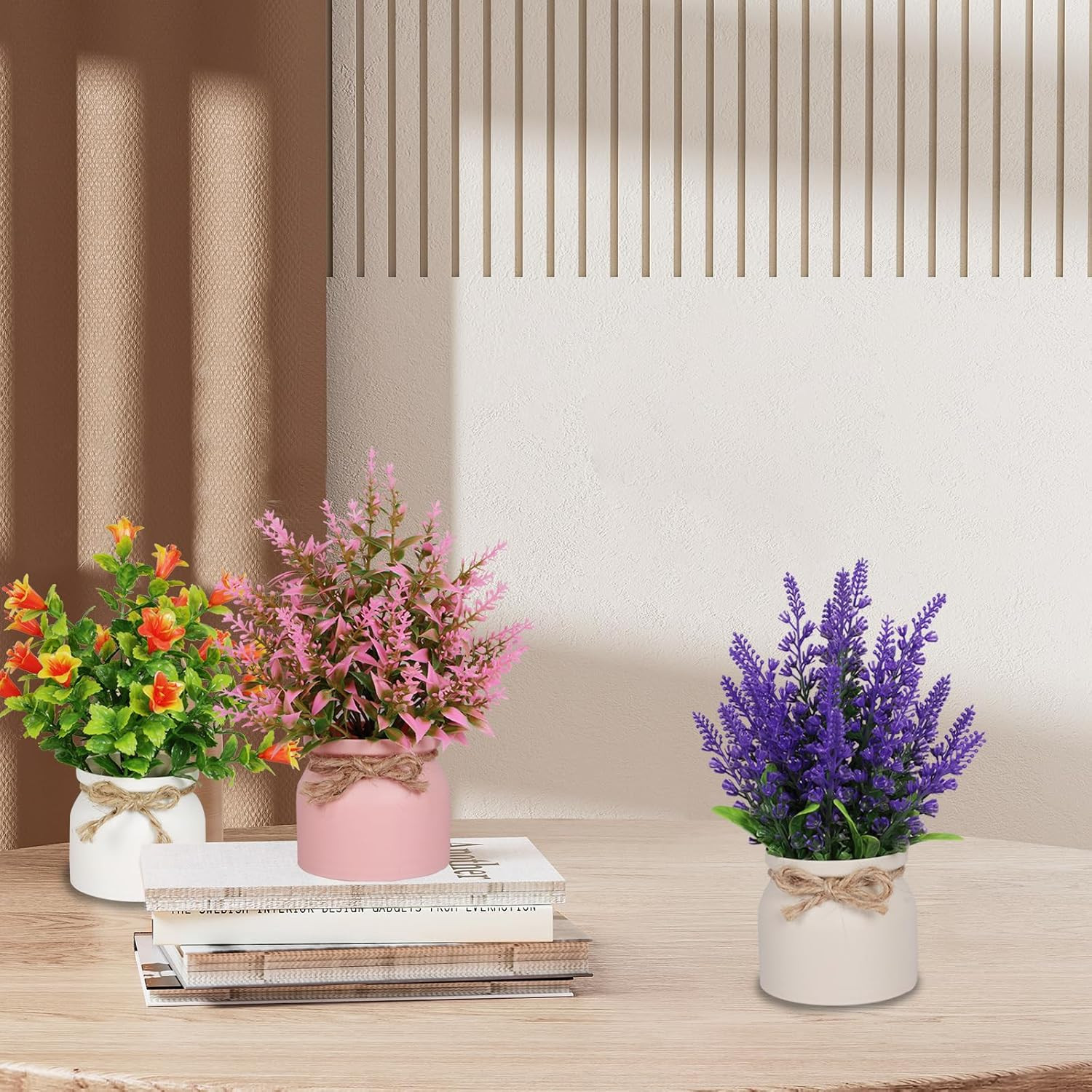 4Pcs Artificial Pot Flowers Small Fake Plants with Pot Mini Potted Plants for Ho