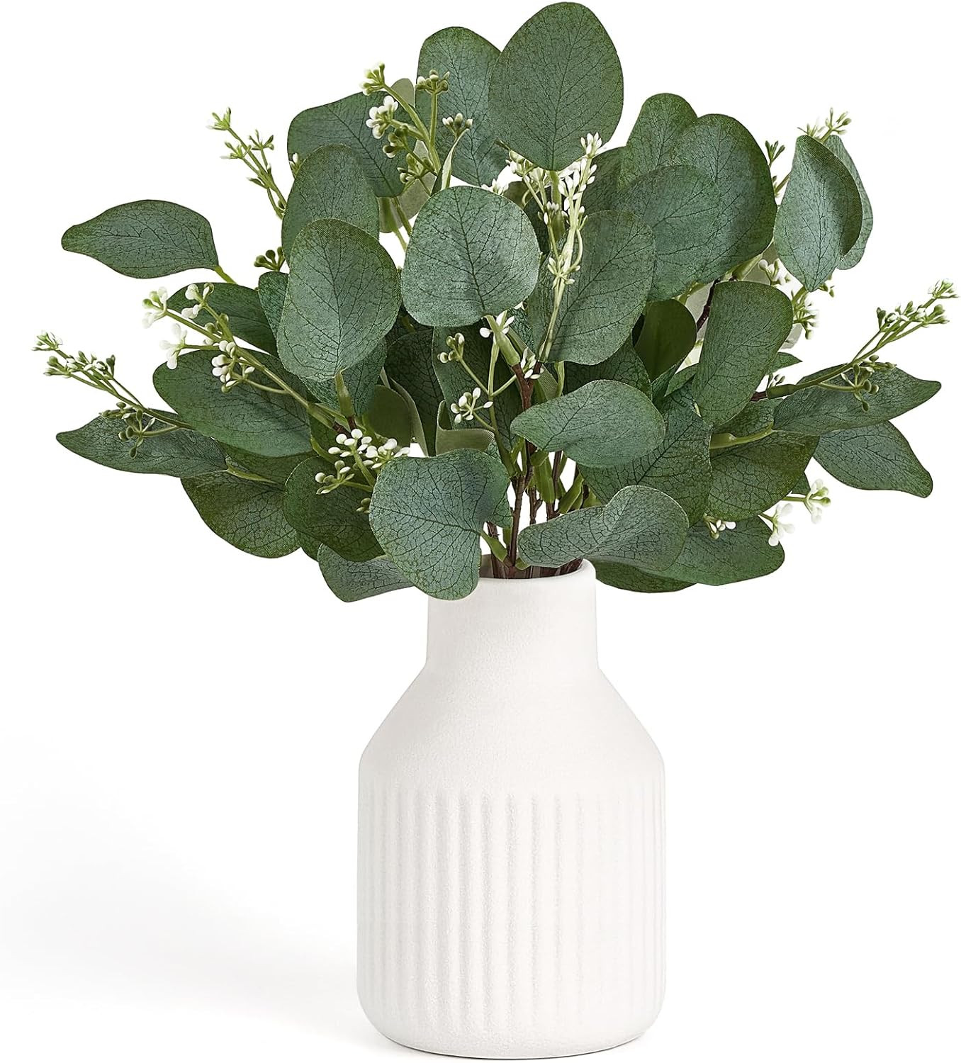 Fake Eucalyptus Plants in White Vase for Bathroom Coffee Table Decor | Ceramic,
