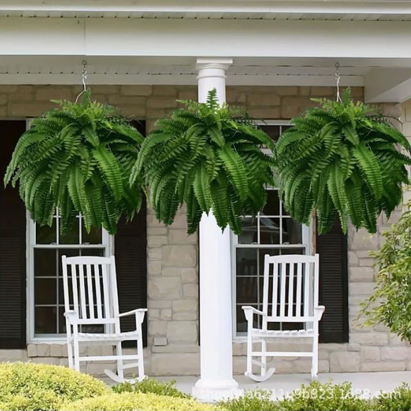 2Pcs Artificial Boston Fern Bush UV Resistant Large Faux Ferns Artificial Plants
