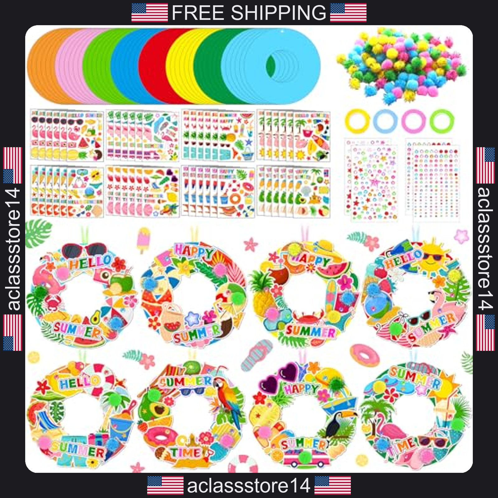 Hollowfly 48 Sets Summer Wreath Craft Kits DIY Hanging Ornaments Luau Decor